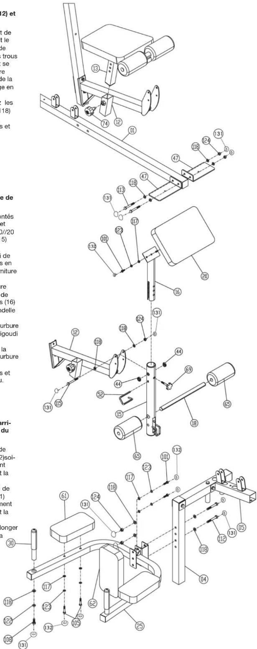 Christopeit Profi Center XL - Étape 12: L'installation de la garniture d'avant-bras (61), la petite garniture arrête (62) et la poignée 2 (30) au niveau de la barre de plonger (25) et du support 1 (4). - 1