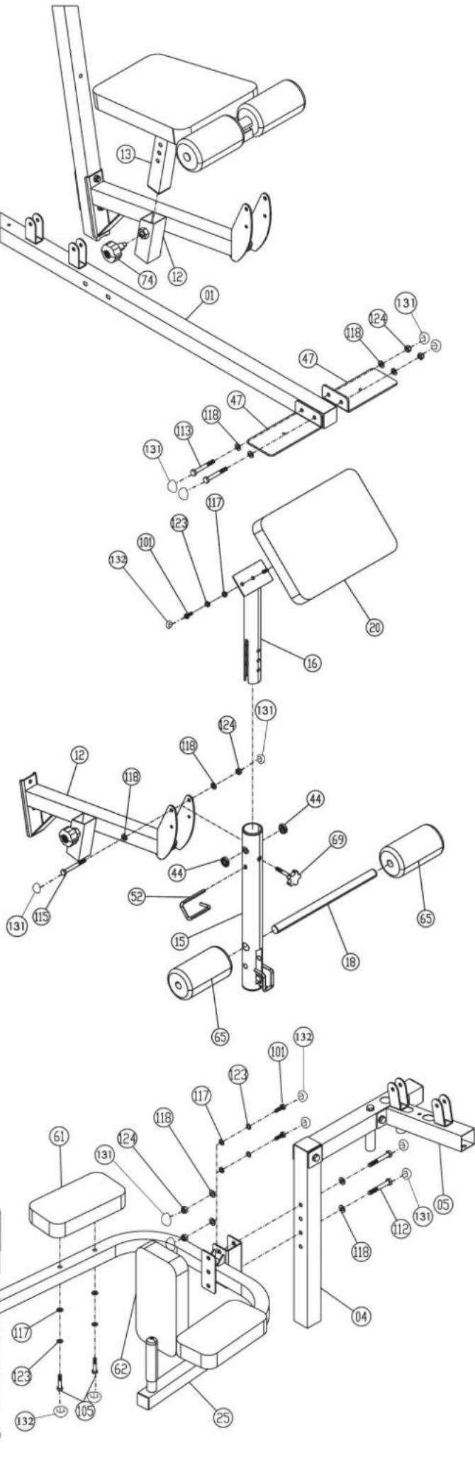 Christopeit Profi Center de Luxe - Step 12: Installation of forearm pad (61), small back pad (62) and handgrip 2 (30) at dipping bar (25) and support 1 (4). - 1