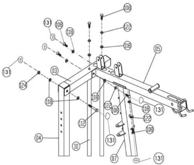 Christopeit Profi Center de Luxe - Step 4: Installation of tabular guide holder (3) and top cross beam (5) at supports 1 + 2(4 + 7) - 1