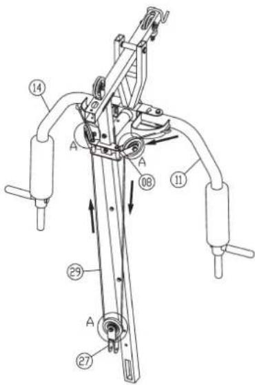 Christopeit Profi Center de Luxe - Stap 15: Installatie van kabel 3 voor vlinder (29) met draaischijf units. - 4