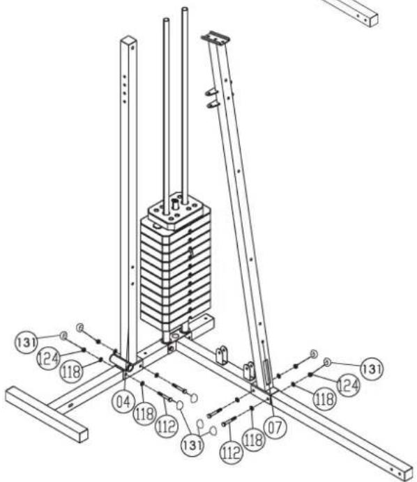 Christopeit Profi Center de Luxe - Step 3: Installation of supports 1 + 2(4 + 7) at front foot and rear foot (1 + 2) . - 3