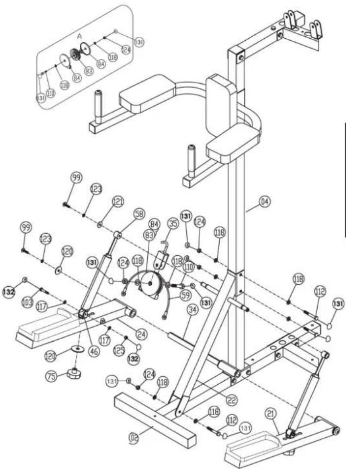 Christopeit Profi Center de Luxe - Step 13: Installation of Stepper and Crossbar (22) at support 1 (4). - 1