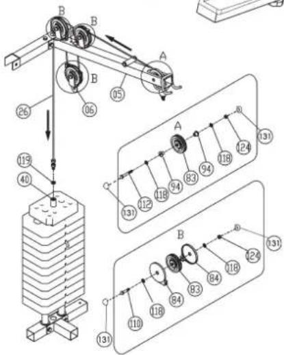 Christopeit Profi Center de Luxe - Étape 15: Installation du cable 3 pour le papillon (29) avec des unités de cable de poulie. - 2