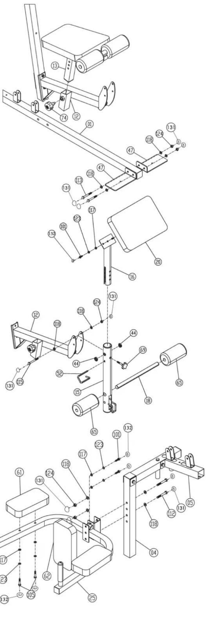 Christopeit Profi Center de Luxe - SCHRITT 12: Montage der Polster (61+62) und Griffe (30) am Dipsbarren (25) und am Stutzrohr 1 (4). - 1