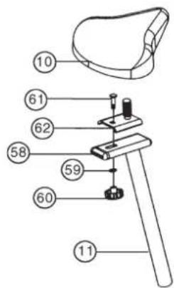 Christopeit CPS 6 - Step 5: Attach the saddle (10) at saddle slide (62). - 1