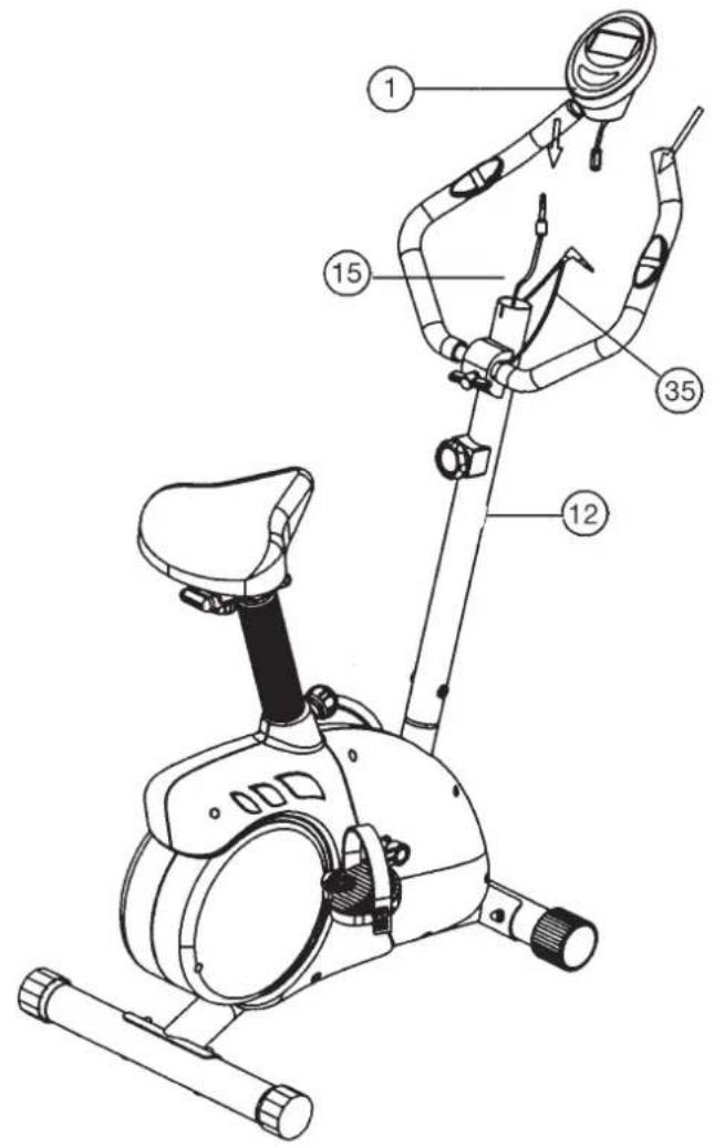 Christopeit CPS 6 - Step 7: Attach the computer (1) at handlebar support (12). - 1