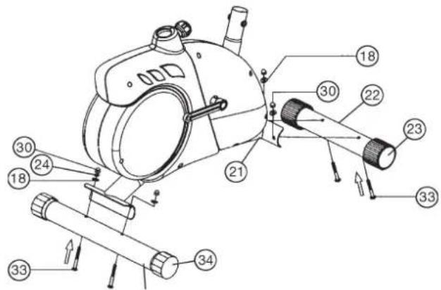Christopeit CPS 6 - Step 1: Attach the stabilizer (22) + (32) at main frame (21). - 1