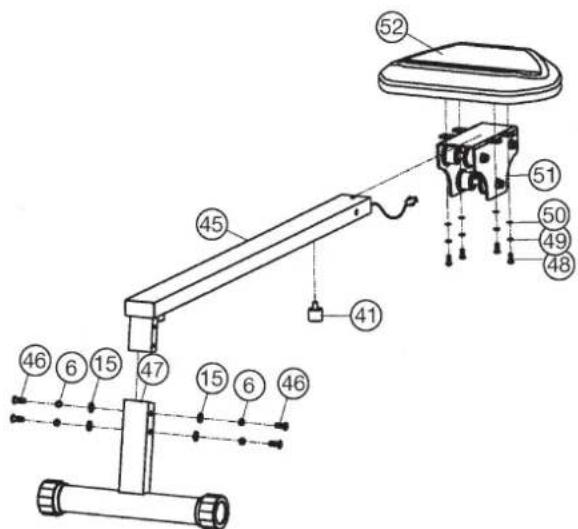 Christopeit Cambridge II - Étape n° 4 Montage du tube d'appui arrière (47) sur le cadre de selle (45) et montage de la selle (52) sur le transport de selle (51). - 1