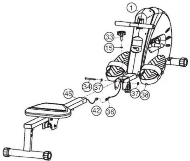Christopeit Cambridge II - Step 5: Attach the seat frame (45) at main frame (1). - 1