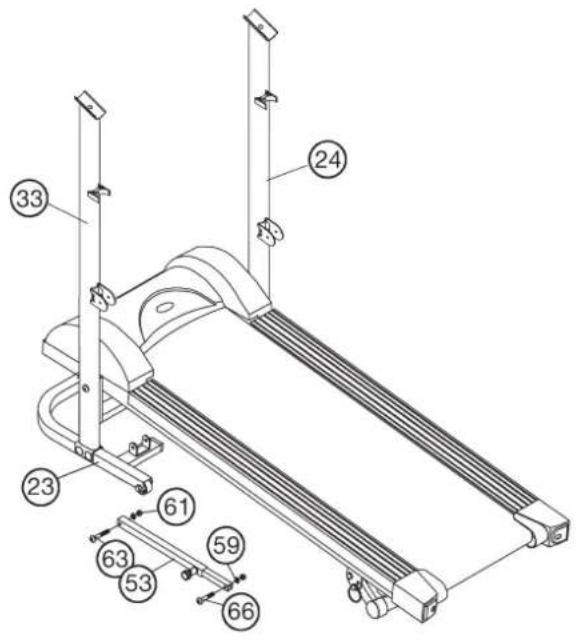 Christopeit WALKER de Luxe - STAP 4: Montage van de Veiligheidseenheit (53) aan de basis frame (1) en poot (23). - 1
