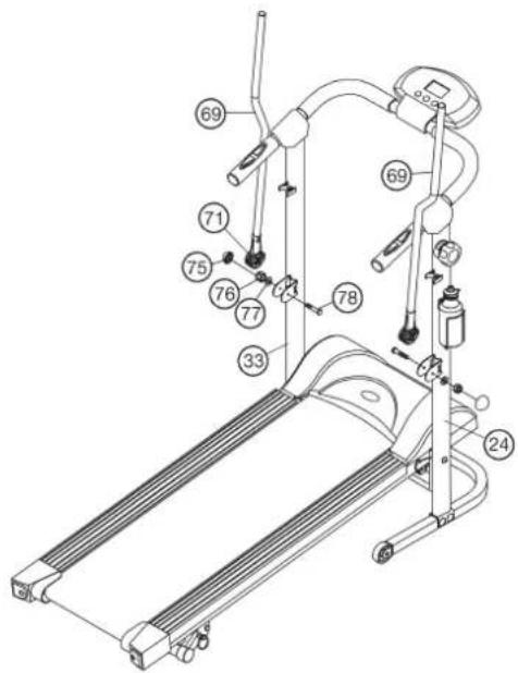 Christopeit WALKER de Luxe - Step 7: Installation of Walking sticks (69) at supports (24 + 33) with the screws (78), washers (77) and self-ocking nut (76). - 1