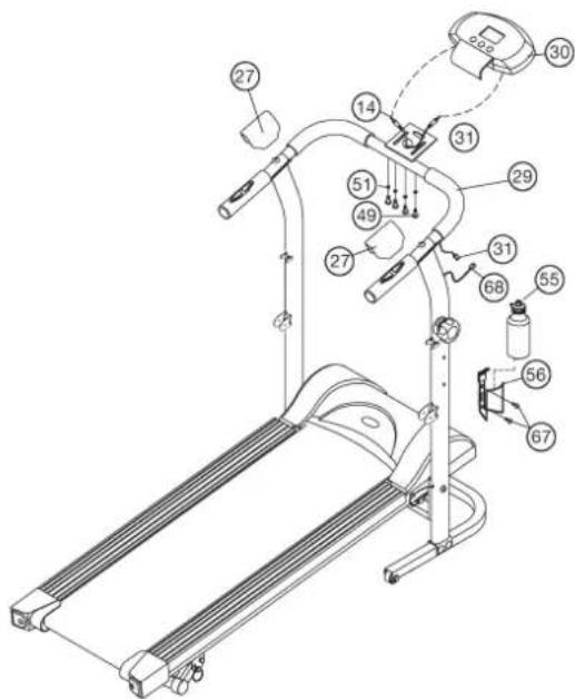 Christopeit WALKER de Luxe - STAP 6: Montage van de computer (30) aan de leuning (29) en de drinkfl eshouser (56). - 1