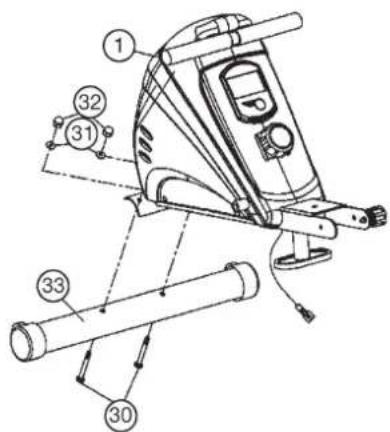 Christopeit Cardiff - Schritt 1: Montage des vorderen Fußrohres (33) am Grundrahmen (1). - 1