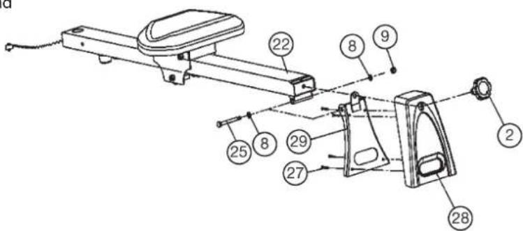 Christopeit Cardiff - Step 3: Attach the rear foot (29) at seat frame (22). - 1