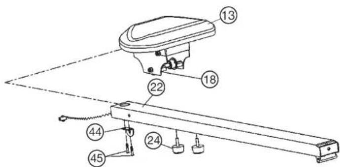Christopeit Cardiff - Schritt 2: Montage des Sitzschlittens (18) mit Sitz (13) am Sitzrahmen (22). - 1