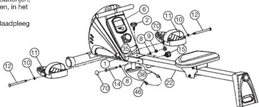 Christopeit Cardiff - Stap 4: Montage van de zadelframe (22) en voetschaal (11) op het basisframe (1). - 1