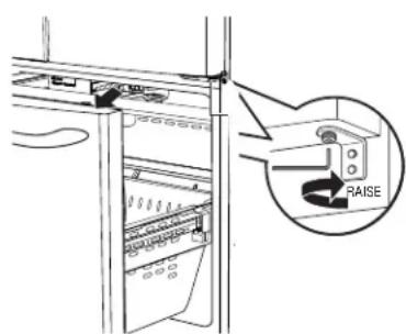 Diagram showing a device with labeled components and an inset highlighting a 'RAISE' operation.