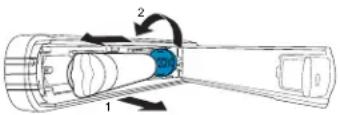 Diagram of a device with labeled components and directional arrows indicating motion or flow
