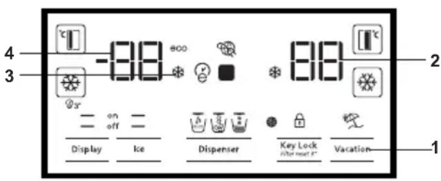 4 3 -88 eco 88 2 = on off = Display Ice Dispenser Key Lock Vaccation- 1