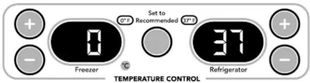 Set to Recommended 37°F Freezer °C 31° Refrigerator TEMPERATURE CONTROL