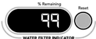 % Remaining 99 WATER FILTER INDICATOR Reset