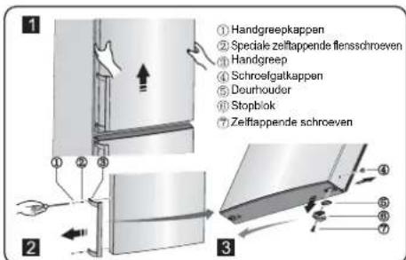 HISENSE RB468N4EC2 - Bevestig de handgreep met despeciale schroeven in de plastic zak. Eninstalleerervolgens dehandgreepkap. Het omkeren van de deur - 8