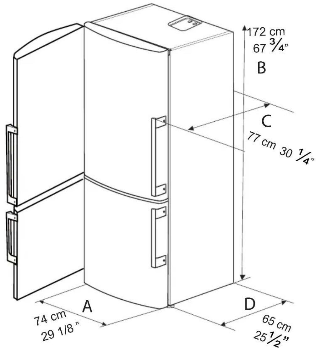 172 cm 67 3/4" B C 77 cm 30 1/4" A 74 cm 29 1/8" D 65 cm 25 1/2"