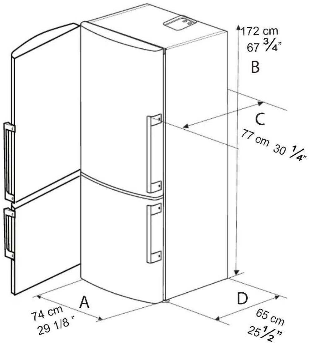 172 cm 67 3/4" B C 77 cm 30 1/4" A 74 cm 29 1/8" D 65 cm 25 1/2"