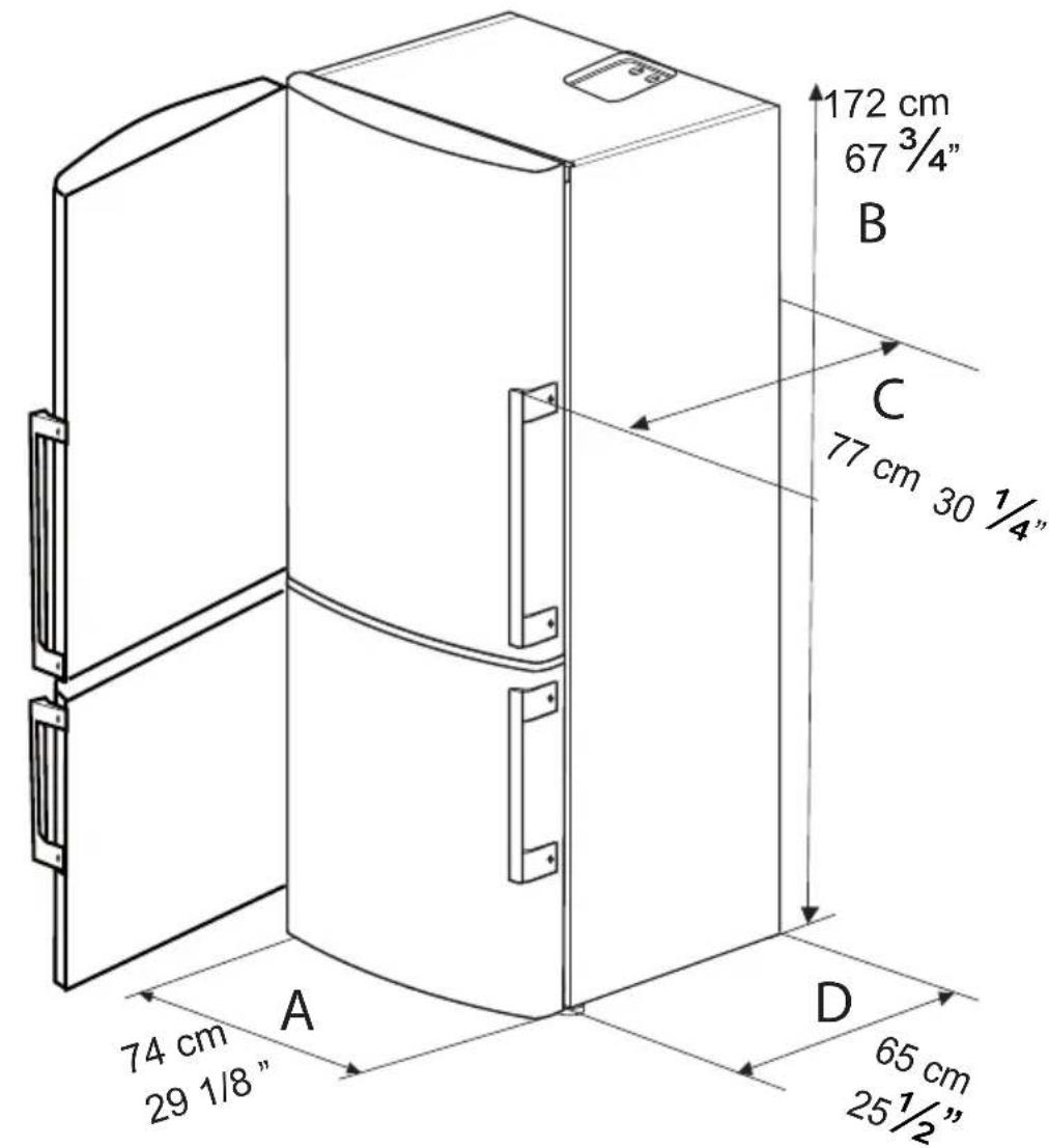 172 cm 67 3/4" B C 77 cm 30 1/4" A 74 cm 29 1/8" D 65 cm 25 1/2"
