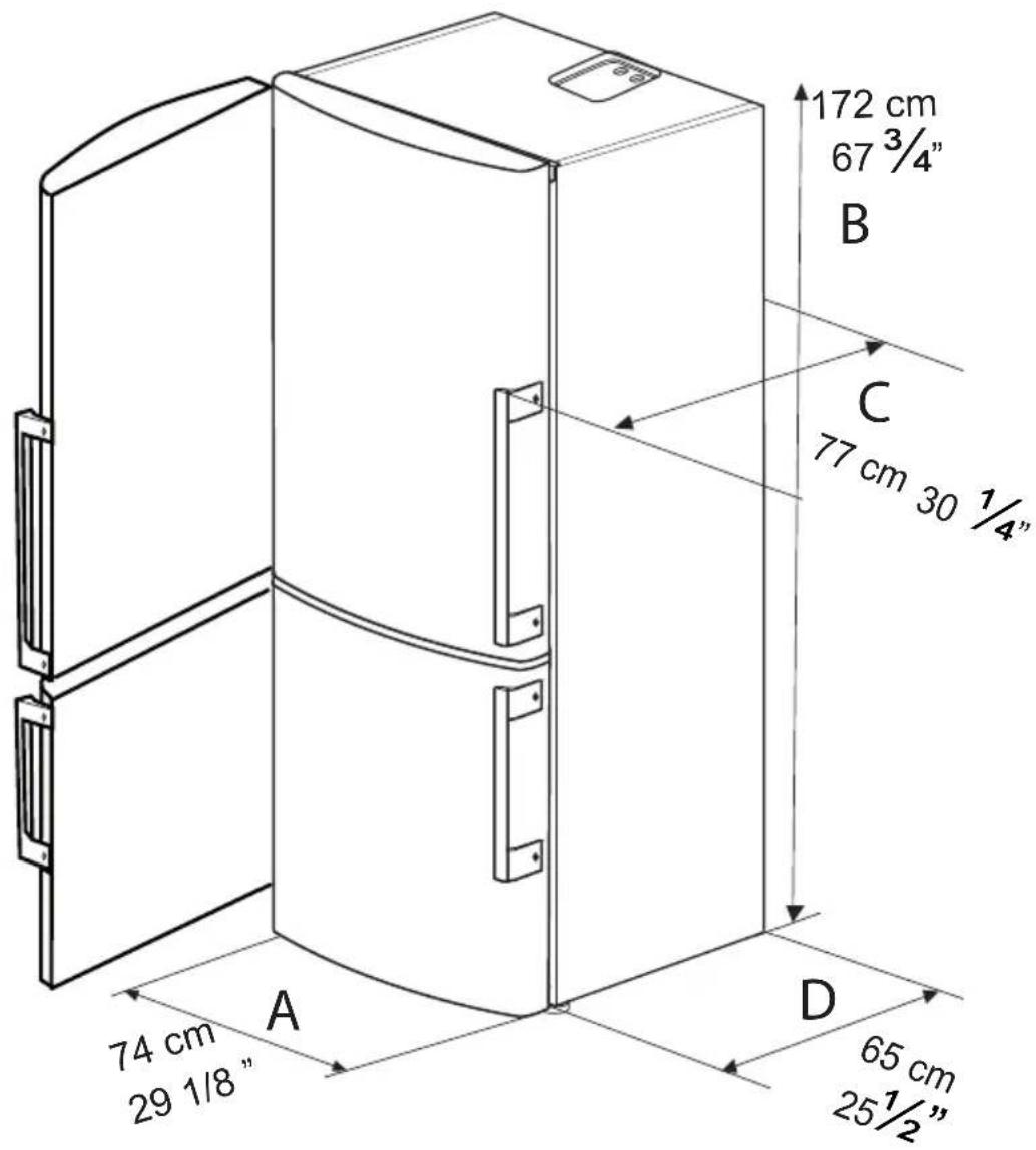 172 cm 67 3/4" B C 77 cm 30 1/4" A 74 cm 29 1/8" D 65 cm 25 1/2"