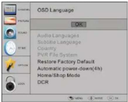 HAIER LET24T1000HF - OPTION MENU (menù opzioni) - 1