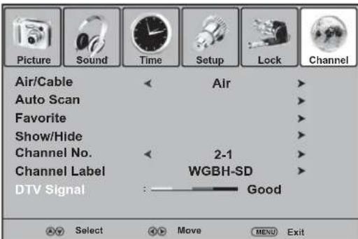 Dynex DXLCD3209 - Menu de canal (Channel) - 1