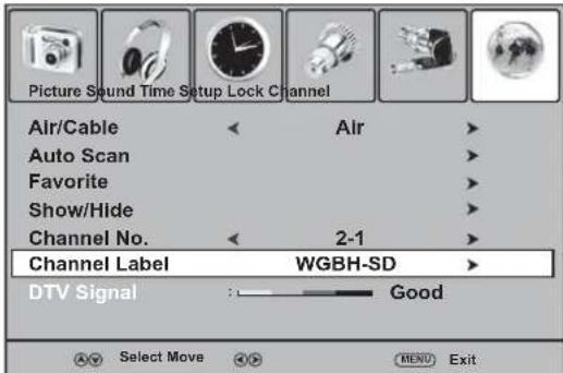 Dynex DXLCD3209 - Press  or  to select Channel Label. - 1