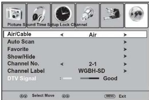 Dynex DXLCD3209 - Pour mémoriser les canaux quand la source du signal TV est sur Air [Réception hertzienne] (antenne): - 1