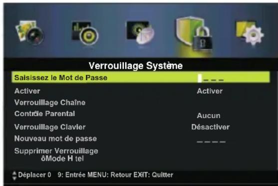 CHANGHONG LED40E1090H - Configuration du menu Verrouillage Système - 1