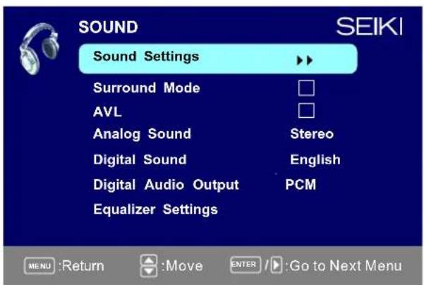 Seiki SC322TI - SOUND MENU - 1