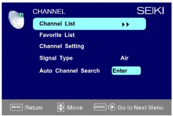 Seiki SC322TI - Menu de canal - 1