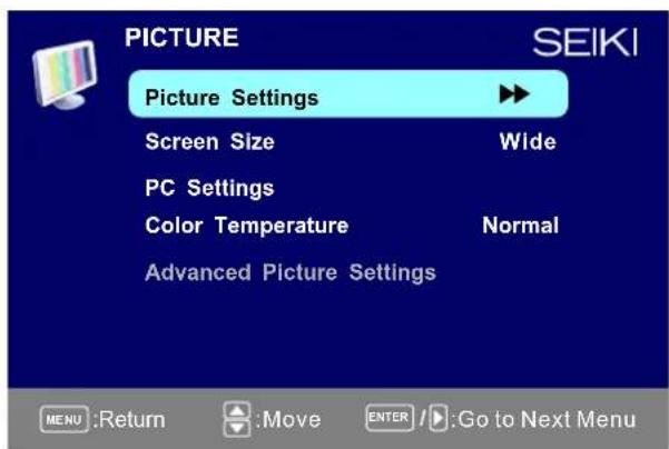 Seiki SC322TI - PICTURE MENU - 1