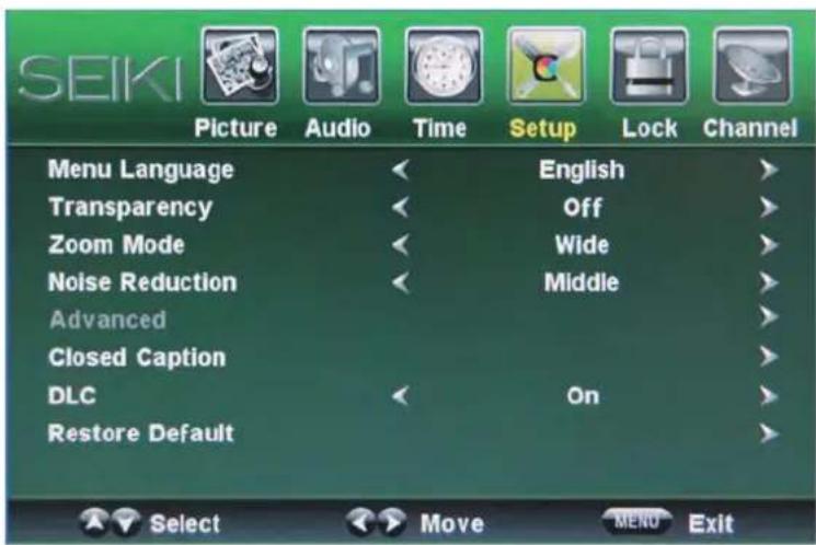 Seiki SC232FI - Setup menu - 1