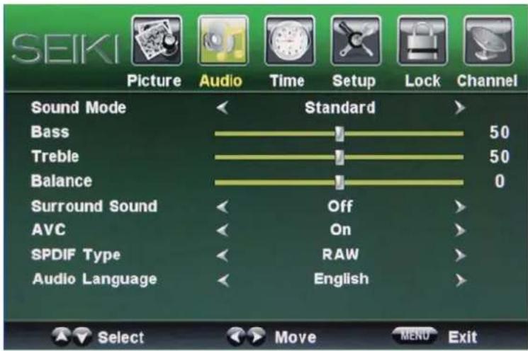 Seiki LC40TZM - Audio menu - 1