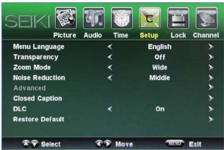 Seiki LC40TZM - Setup menu - 1