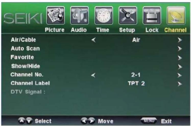 Seiki LC40TZM - Menu de Canal - 1