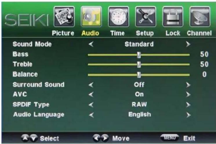 Seiki LC40TZM - Menu Audio - 1