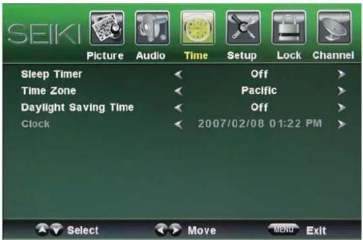 Seiki LC40TZM - Menu de Hora - 1