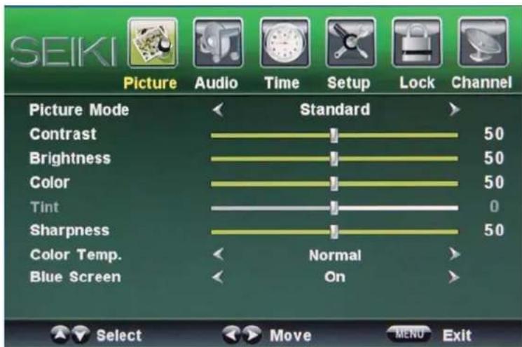 Seiki LC40TZM - Menu d'Image - 1