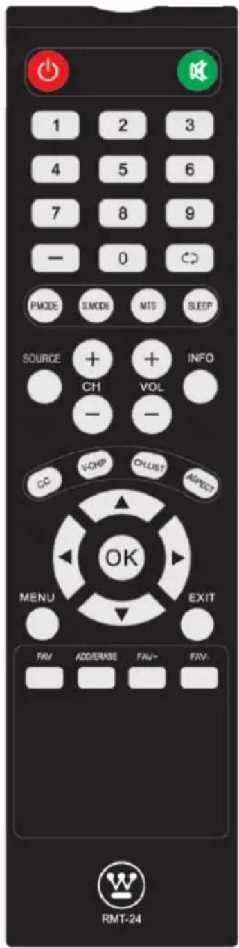 WESTINGHOUSE WD40FX1170 - Instructions de la télécommande en mode TV - 1