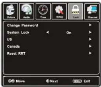 WESTINGHOUSE EW40T2XW - MENU DE VERROUILLAGE: - 1