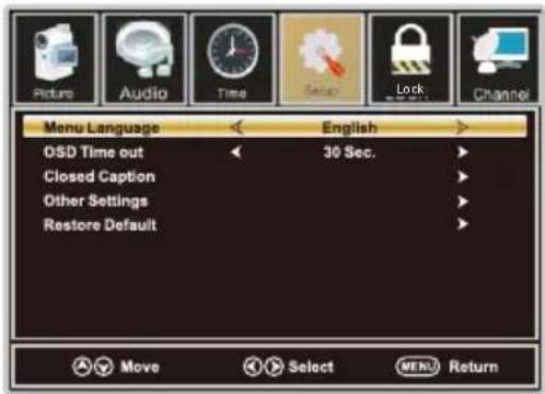 WESTINGHOUSE DWM40F1A1 - Setup Menu - 1