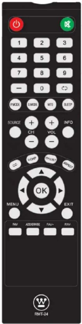 WESTINGHOUSE DWM40F1A1 - Instructions de la télécommande en mode TV - 1