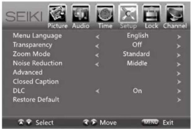 Seiki SE50FY - Paramètres de configuration - 1